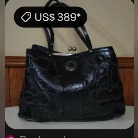 Vintage style COACH soho shoulder bag kisslock Black Leather Tote handbag - Picture 4 of 17